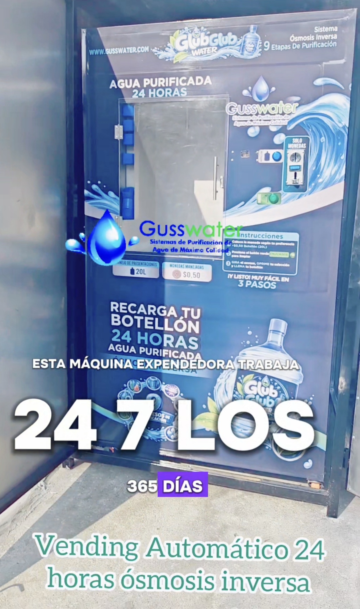 Vending Automático 24 horas ósmosis inversa Acero inoxidable